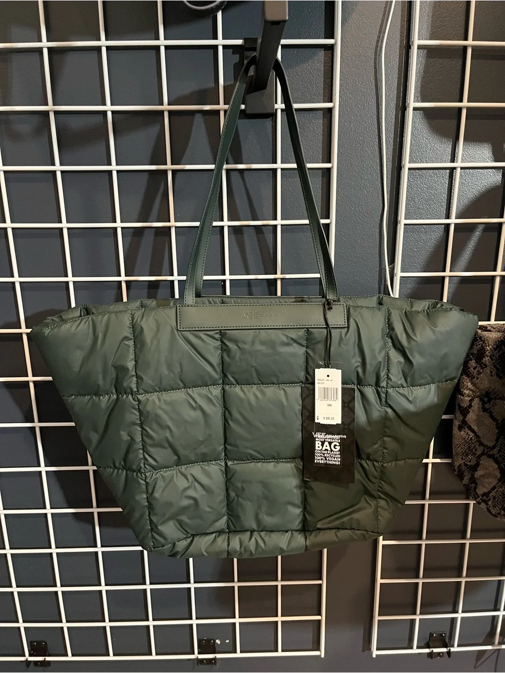 Vee Collective, Quilted Tote Bag in Deep Green
